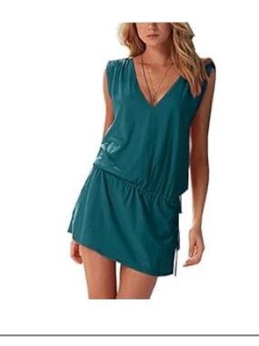 Sleeveless Teal V-Neck Swim Suit Cover up Casual Dress